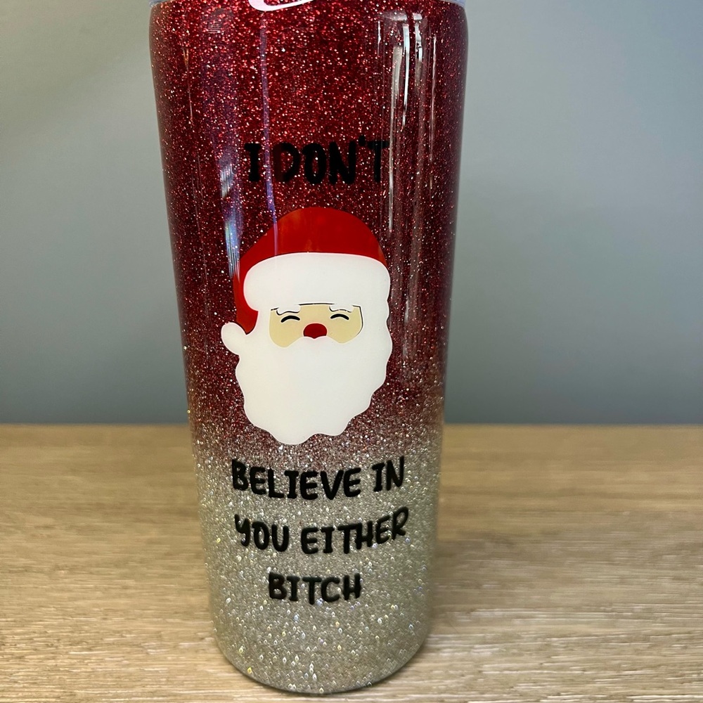 Red and Silver Santa Tumbler - Name Gabby on Back